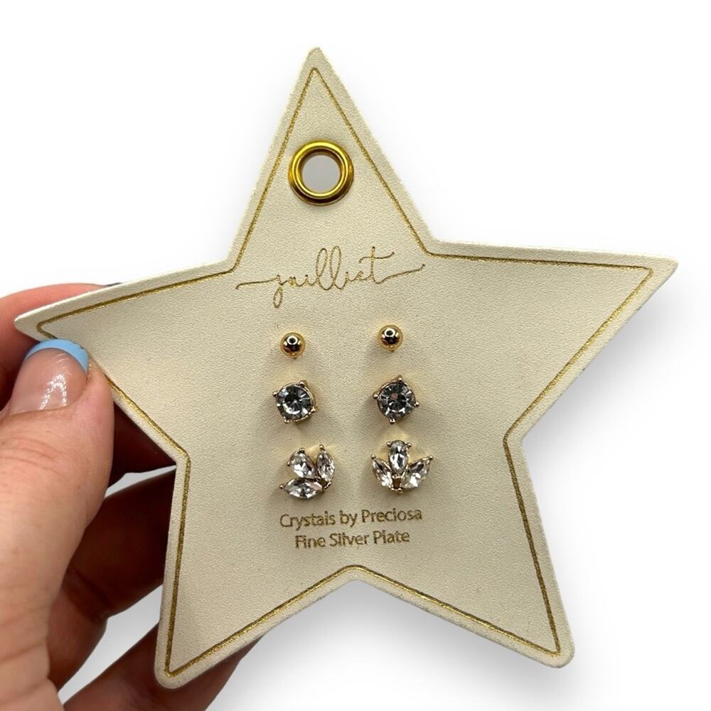 NEW Bullet Crystal Stud Earring Set in Clear/Silver - 3 Pairs